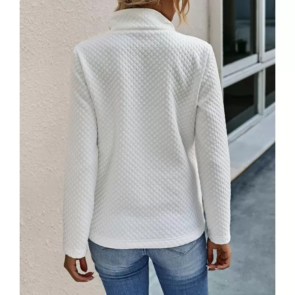 BTFBM Women Fashion Quilted Pattern Lightweight Zipper Long Sleeve Plain Casual Ladies Sweatshirts Pullovers Shirts TopsButton White