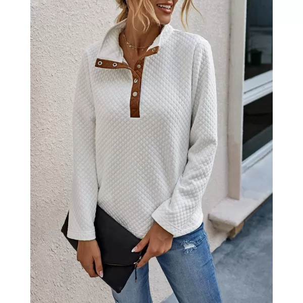 BTFBM Women Fashion Quilted Pattern Lightweight Zipper Long Sleeve Plain Casual Ladies Sweatshirts Pullovers Shirts TopsButton White