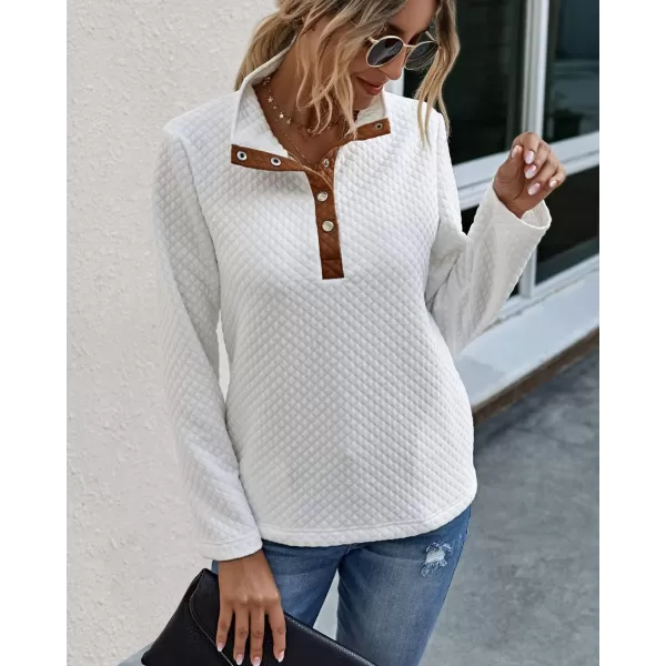 BTFBM Women Fashion Quilted Pattern Lightweight Zipper Long Sleeve Plain Casual Ladies Sweatshirts Pullovers Shirts TopsButton White
