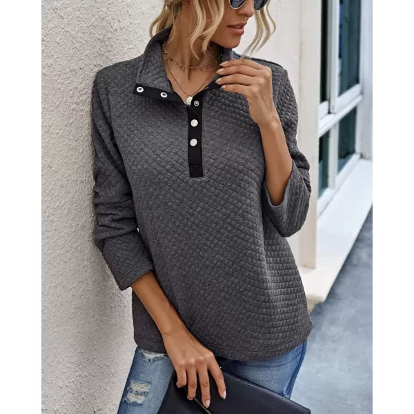 BTFBM Women Fashion Quilted Pattern Lightweight Zipper Long Sleeve Plain Casual Ladies Sweatshirts Pullovers Shirts TopsButtons Grey