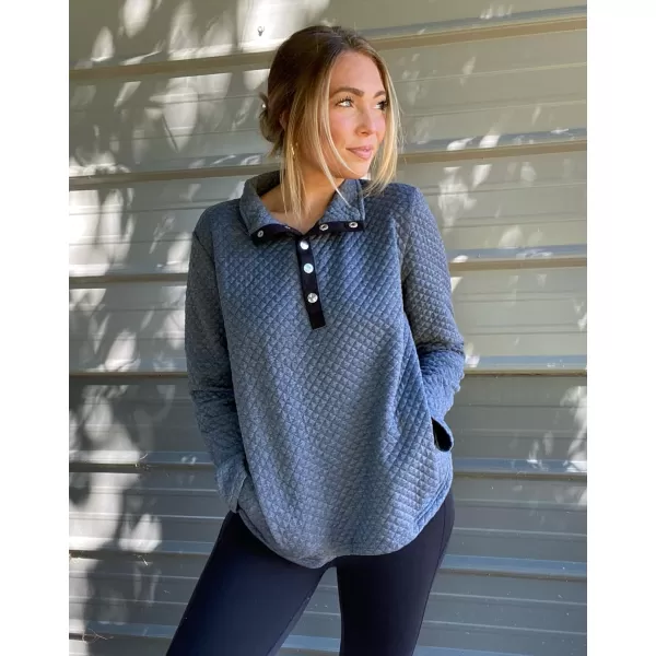 BTFBM Women Fashion Quilted Pattern Lightweight Zipper Long Sleeve Plain Casual Ladies Sweatshirts Pullovers Shirts TopsButtons Grey