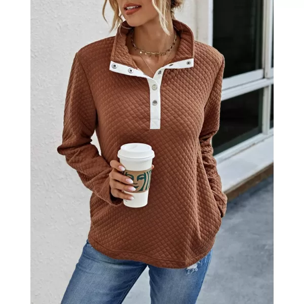 BTFBM Women Fashion Quilted Pattern Lightweight Zipper Long Sleeve Plain Casual Ladies Sweatshirts Pullovers Shirts TopsButtons Khaki