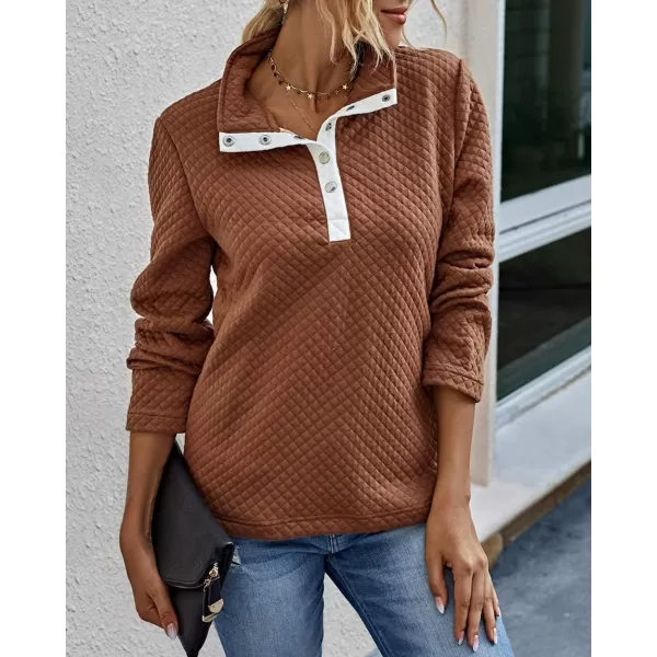 BTFBM Women Fashion Quilted Pattern Lightweight Zipper Long Sleeve Plain Casual Ladies Sweatshirts Pullovers Shirts TopsButtons Khaki