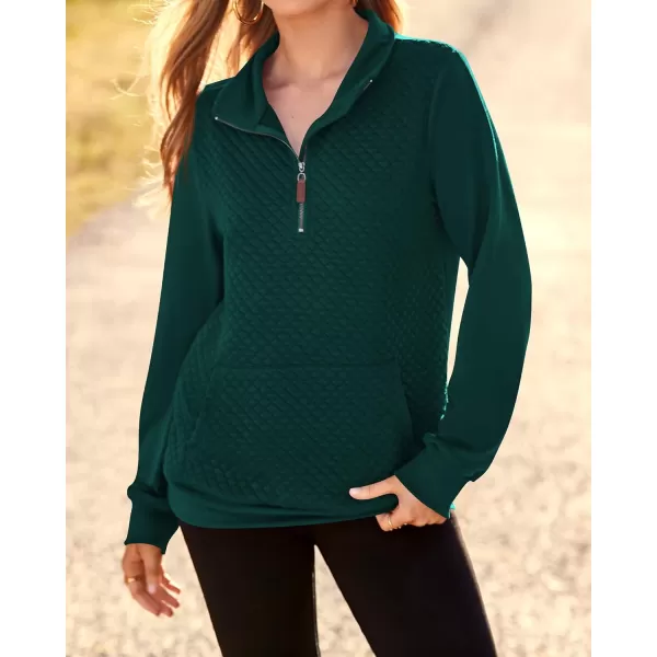 BTFBM Women Fashion Quilted Pattern Lightweight Zipper Long Sleeve Plain Casual Ladies Sweatshirts Pullovers Shirts TopsDark Green