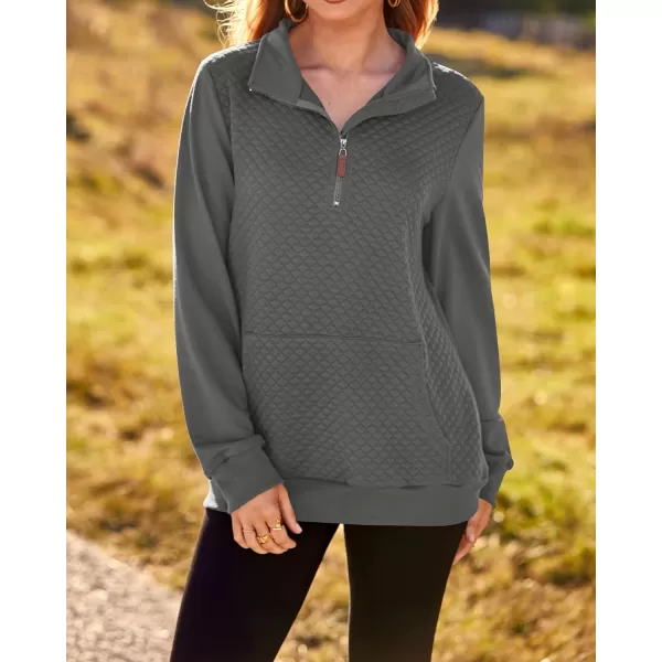 BTFBM Women Fashion Quilted Pattern Lightweight Zipper Long Sleeve Plain Casual Ladies Sweatshirts Pullovers Shirts TopsDark Grey
