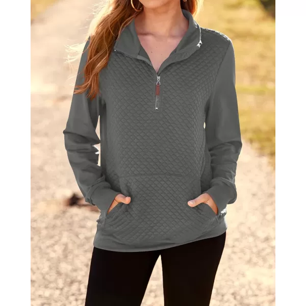 BTFBM Women Fashion Quilted Pattern Lightweight Zipper Long Sleeve Plain Casual Ladies Sweatshirts Pullovers Shirts TopsDark Grey