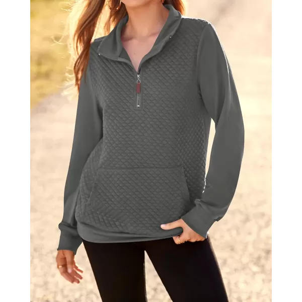 BTFBM Women Fashion Quilted Pattern Lightweight Zipper Long Sleeve Plain Casual Ladies Sweatshirts Pullovers Shirts TopsDark Grey