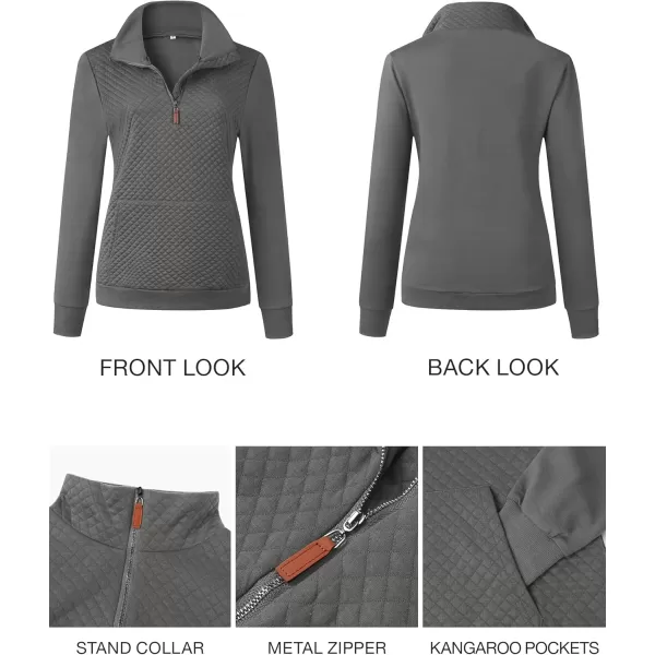 BTFBM Women Fashion Quilted Pattern Lightweight Zipper Long Sleeve Plain Casual Ladies Sweatshirts Pullovers Shirts TopsDark Grey
