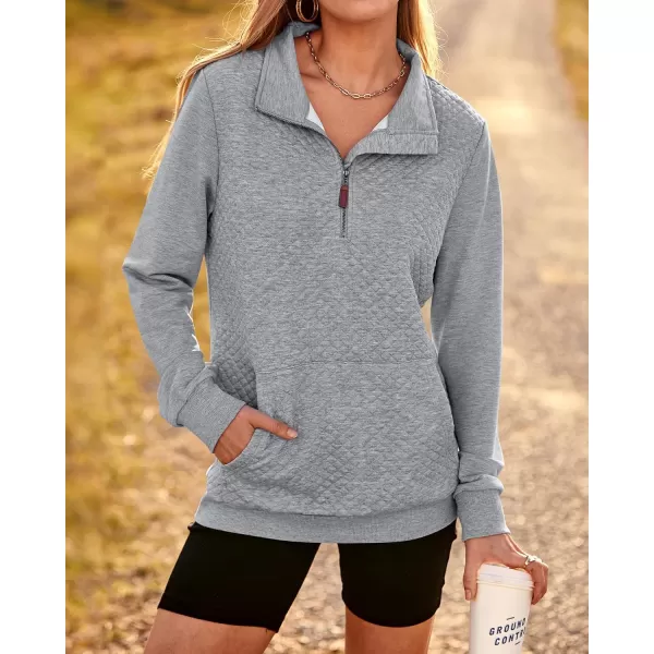 BTFBM Women Fashion Quilted Pattern Lightweight Zipper Long Sleeve Plain Casual Ladies Sweatshirts Pullovers Shirts TopsLight Grey