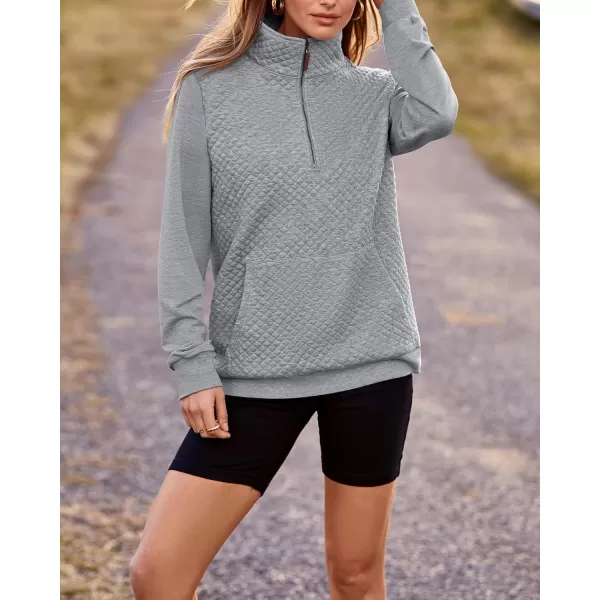 BTFBM Women Fashion Quilted Pattern Lightweight Zipper Long Sleeve Plain Casual Ladies Sweatshirts Pullovers Shirts TopsLight Grey