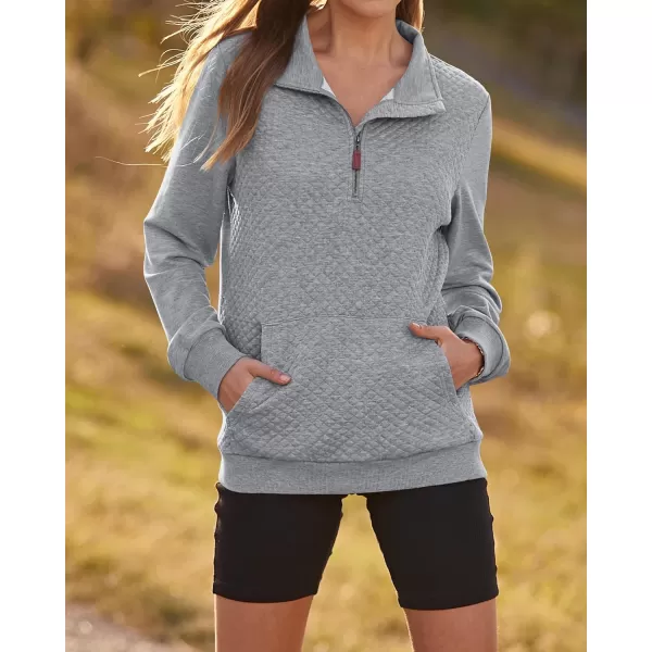 BTFBM Women Fashion Quilted Pattern Lightweight Zipper Long Sleeve Plain Casual Ladies Sweatshirts Pullovers Shirts TopsLight Grey