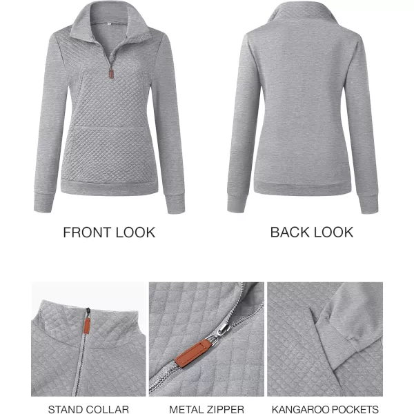 BTFBM Women Fashion Quilted Pattern Lightweight Zipper Long Sleeve Plain Casual Ladies Sweatshirts Pullovers Shirts TopsLight Grey