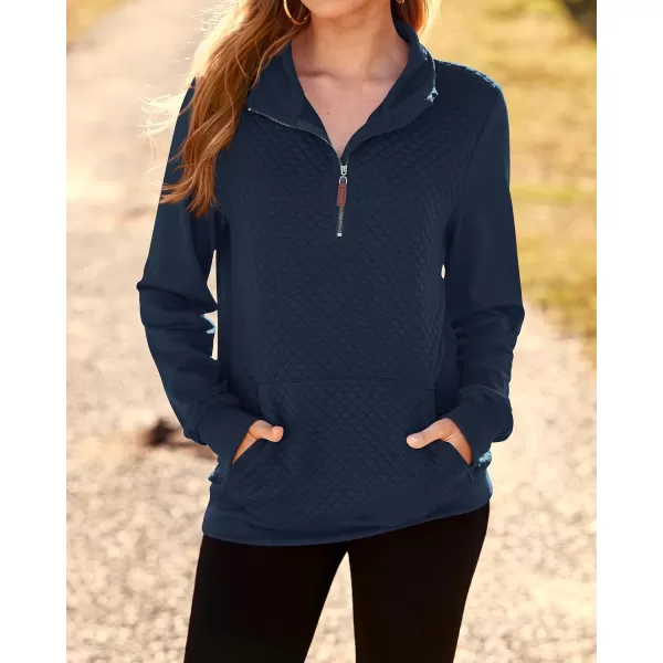 BTFBM Women Fashion Quilted Pattern Lightweight Zipper Long Sleeve Plain Casual Ladies Sweatshirts Pullovers Shirts TopsNavy