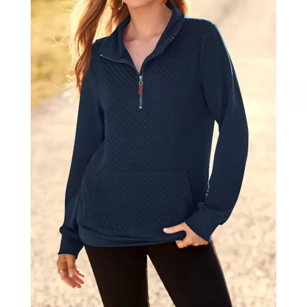 BTFBM Women Fashion Quilted Pattern Lightweight Zipper Long Sleeve Plain Casual Ladies Sweatshirts Pullovers Shirts TopsNavy