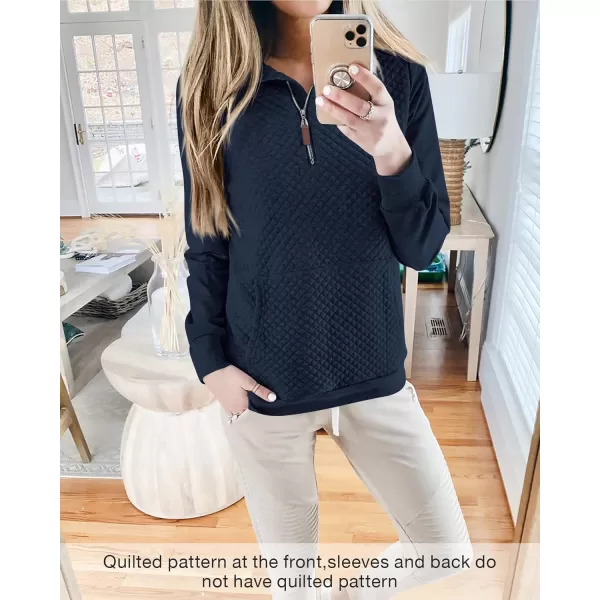 BTFBM Women Fashion Quilted Pattern Lightweight Zipper Long Sleeve Plain Casual Ladies Sweatshirts Pullovers Shirts TopsNavy
