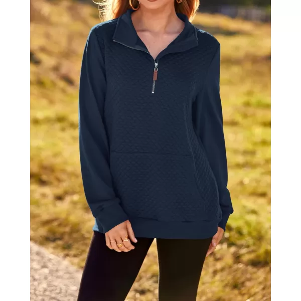 BTFBM Women Fashion Quilted Pattern Lightweight Zipper Long Sleeve Plain Casual Ladies Sweatshirts Pullovers Shirts TopsNavy
