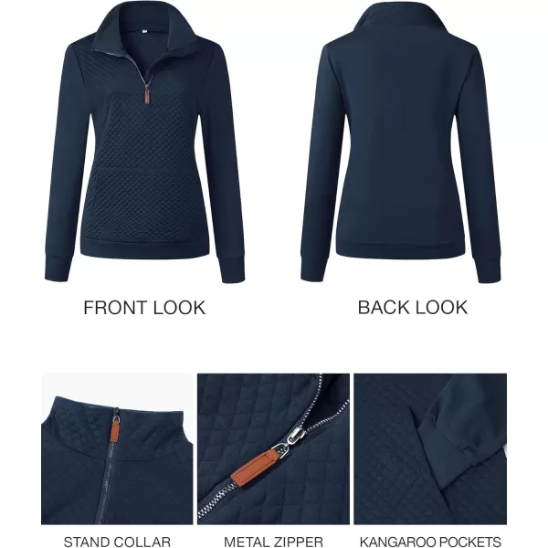 BTFBM Women Fashion Quilted Pattern Lightweight Zipper Long Sleeve Plain Casual Ladies Sweatshirts Pullovers Shirts TopsNavy