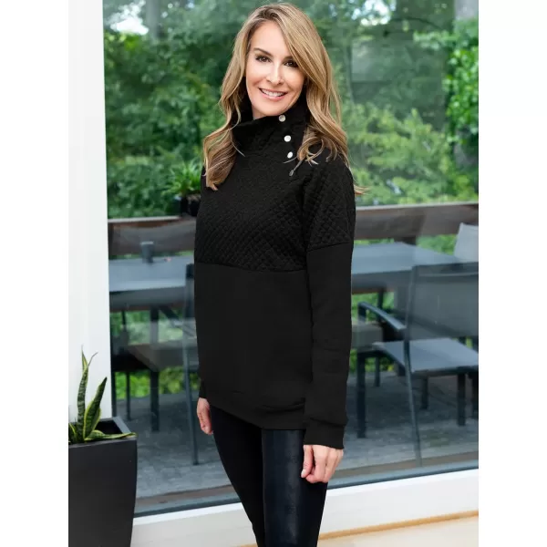 BTFBM Women Fashion Quilted Pattern Lightweight Zipper Long Sleeve Plain Casual Ladies Sweatshirts Pullovers Shirts TopsOblique Black