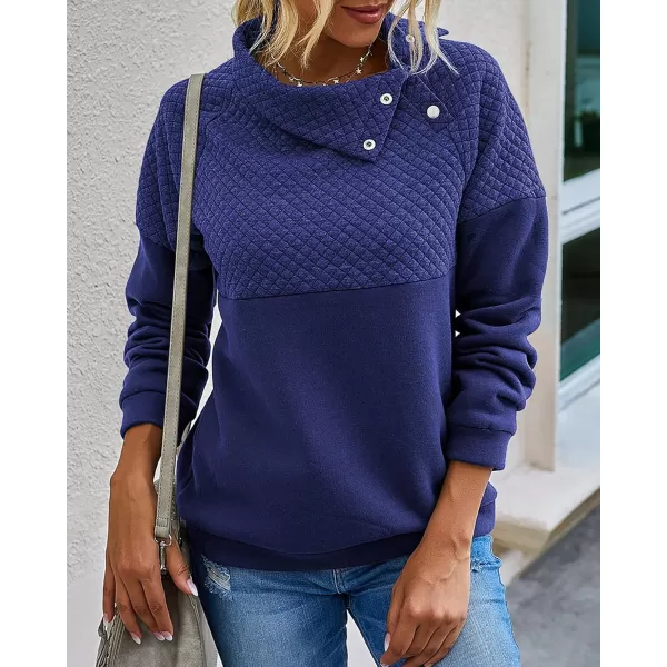BTFBM Women Fashion Quilted Pattern Lightweight Zipper Long Sleeve Plain Casual Ladies Sweatshirts Pullovers Shirts TopsOblique Blue