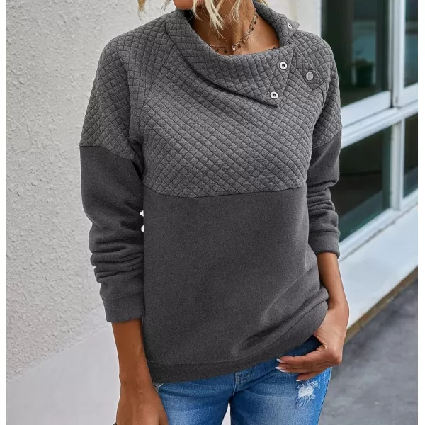 BTFBM Women Fashion Quilted Pattern Lightweight Zipper Long Sleeve Plain Casual Ladies Sweatshirts Pullovers Shirts TopsOblique Dark Grey