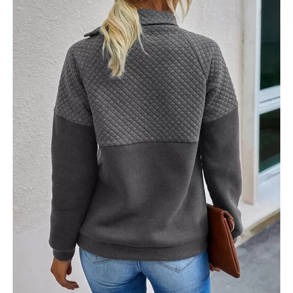 BTFBM Women Fashion Quilted Pattern Lightweight Zipper Long Sleeve Plain Casual Ladies Sweatshirts Pullovers Shirts TopsOblique Dark Grey