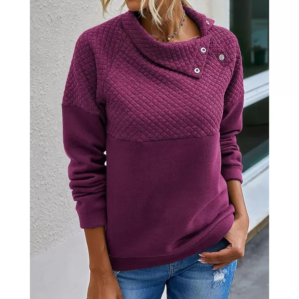 BTFBM Women Fashion Quilted Pattern Lightweight Zipper Long Sleeve Plain Casual Ladies Sweatshirts Pullovers Shirts TopsOblique Dark Rose Red