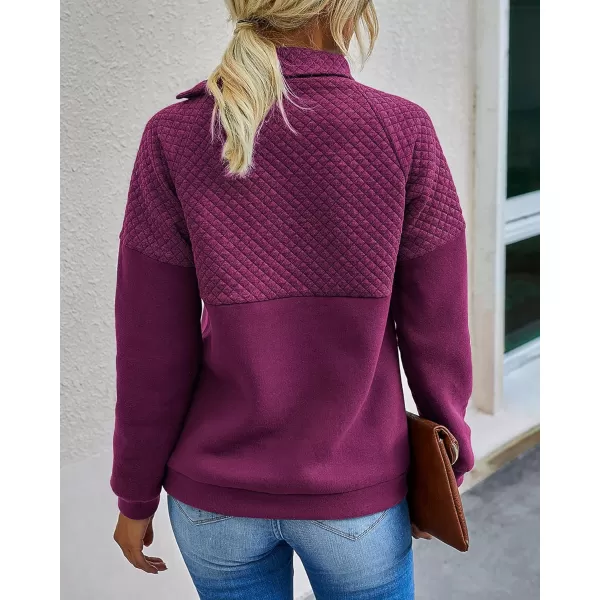 BTFBM Women Fashion Quilted Pattern Lightweight Zipper Long Sleeve Plain Casual Ladies Sweatshirts Pullovers Shirts TopsOblique Dark Rose Red