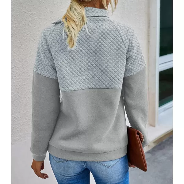 BTFBM Women Fashion Quilted Pattern Lightweight Zipper Long Sleeve Plain Casual Ladies Sweatshirts Pullovers Shirts TopsOblique Light Grey