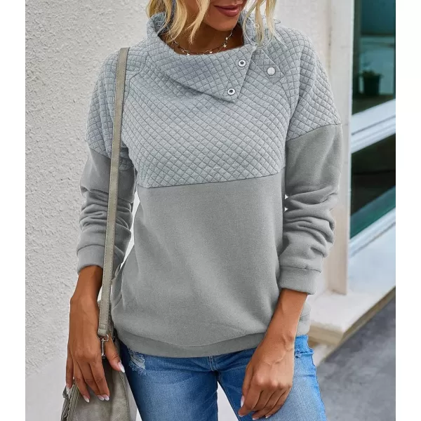 BTFBM Women Fashion Quilted Pattern Lightweight Zipper Long Sleeve Plain Casual Ladies Sweatshirts Pullovers Shirts TopsOblique Light Grey