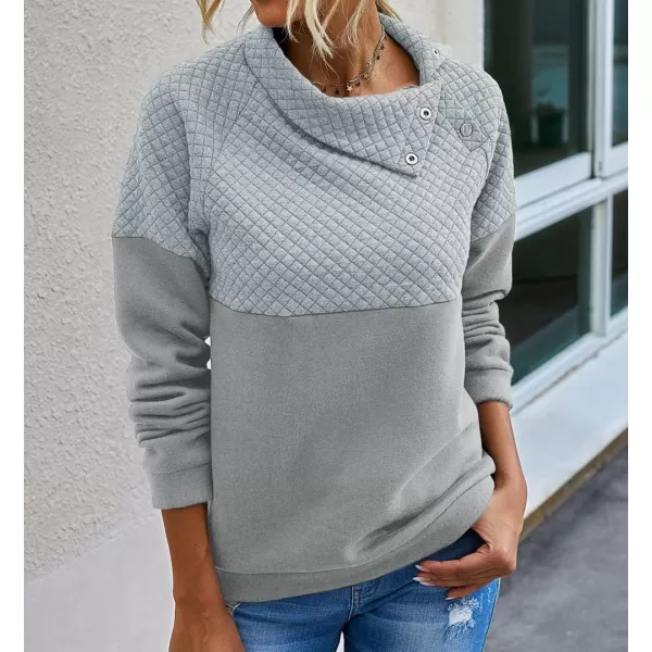 BTFBM Women Fashion Quilted Pattern Lightweight Zipper Long Sleeve Plain Casual Ladies Sweatshirts Pullovers Shirts TopsOblique Light Grey