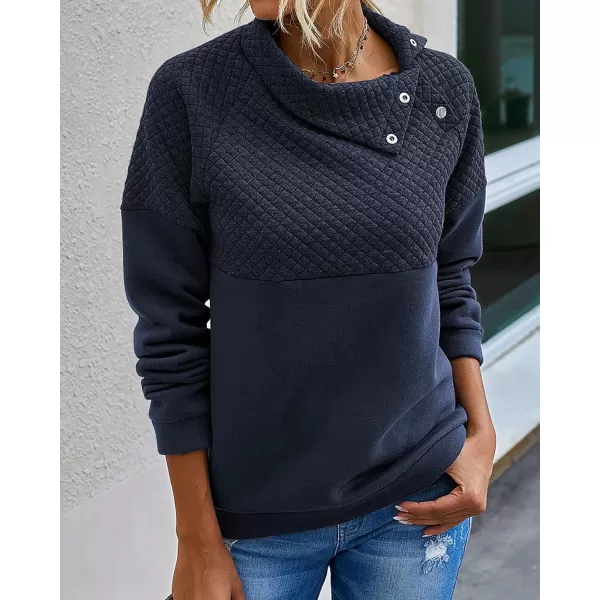 BTFBM Women Fashion Quilted Pattern Lightweight Zipper Long Sleeve Plain Casual Ladies Sweatshirts Pullovers Shirts TopsOblique Navy