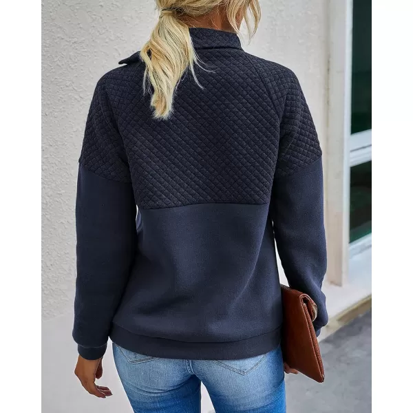 BTFBM Women Fashion Quilted Pattern Lightweight Zipper Long Sleeve Plain Casual Ladies Sweatshirts Pullovers Shirts TopsOblique Navy