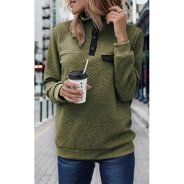 BTFBM Women Fashion Quilted Pattern Lightweight Zipper Long Sleeve Plain Casual Ladies Sweatshirts Pullovers Shirts TopsPure Army Green