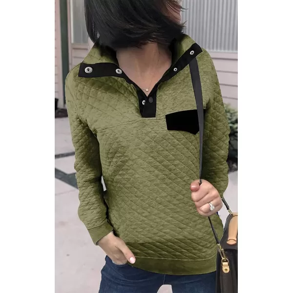 BTFBM Women Fashion Quilted Pattern Lightweight Zipper Long Sleeve Plain Casual Ladies Sweatshirts Pullovers Shirts TopsPure Army Green