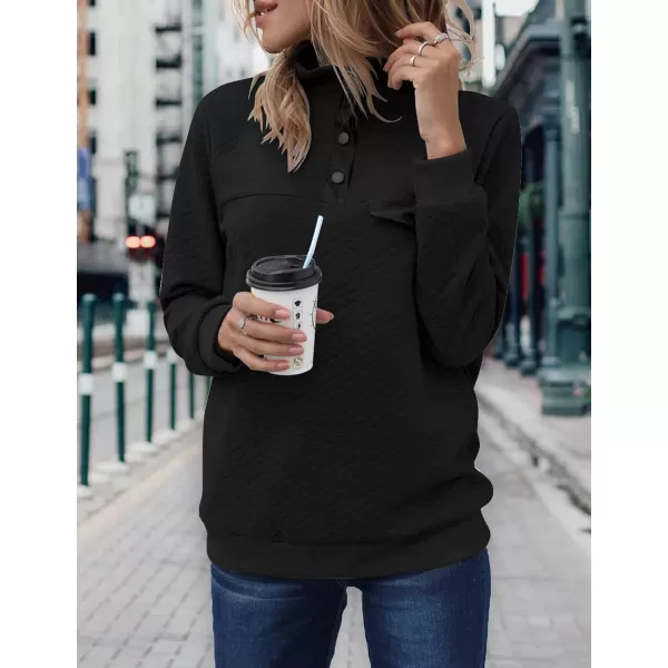 BTFBM Women Fashion Quilted Pattern Lightweight Zipper Long Sleeve Plain Casual Ladies Sweatshirts Pullovers Shirts TopsPure Black