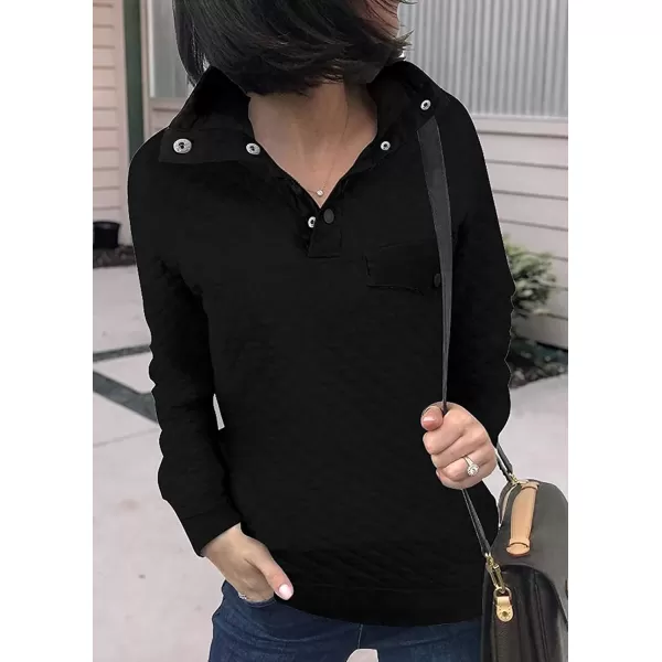BTFBM Women Fashion Quilted Pattern Lightweight Zipper Long Sleeve Plain Casual Ladies Sweatshirts Pullovers Shirts TopsPure Black