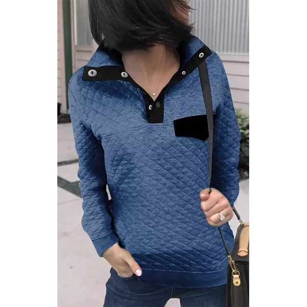 BTFBM Women Fashion Quilted Pattern Lightweight Zipper Long Sleeve Plain Casual Ladies Sweatshirts Pullovers Shirts TopsPure Bright Blue