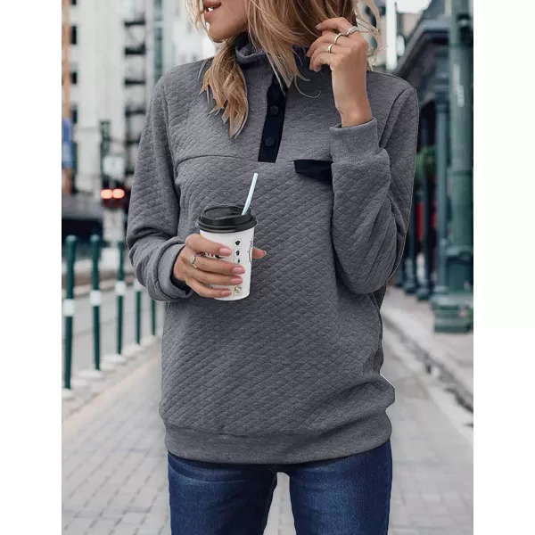 BTFBM Women Fashion Quilted Pattern Lightweight Zipper Long Sleeve Plain Casual Ladies Sweatshirts Pullovers Shirts TopsPure Dark Grey