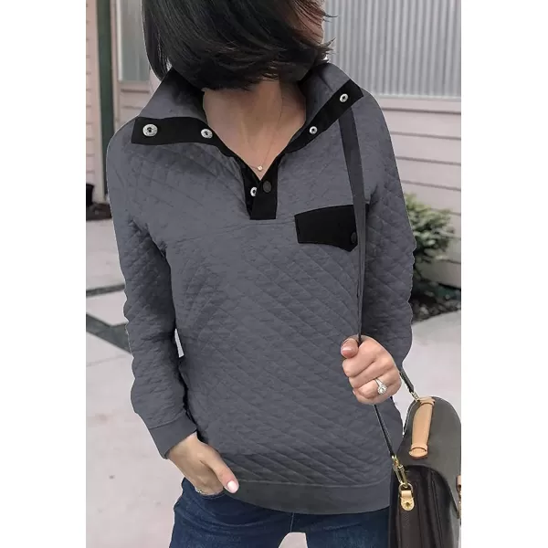 BTFBM Women Fashion Quilted Pattern Lightweight Zipper Long Sleeve Plain Casual Ladies Sweatshirts Pullovers Shirts TopsPure Dark Grey