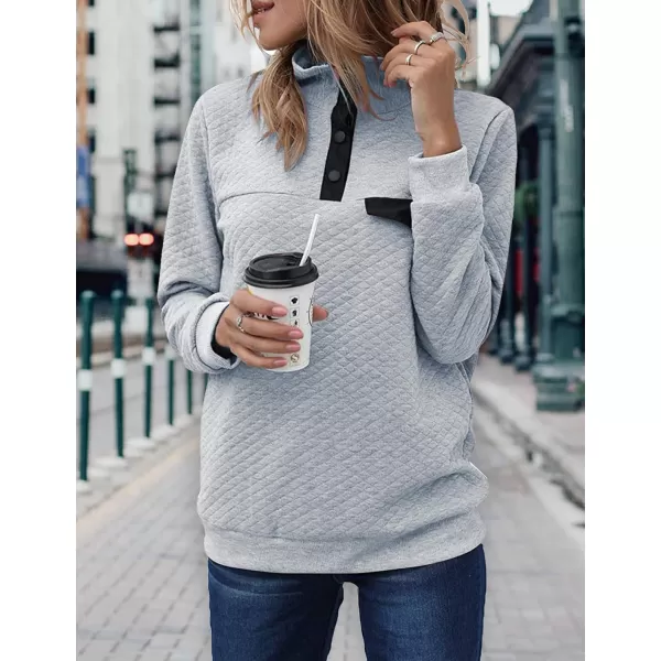 BTFBM Women Fashion Quilted Pattern Lightweight Zipper Long Sleeve Plain Casual Ladies Sweatshirts Pullovers Shirts TopsPure Grey