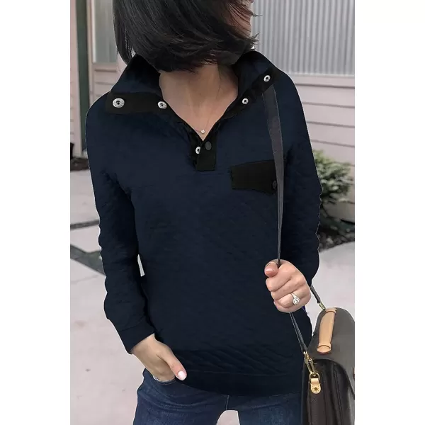 BTFBM Women Fashion Quilted Pattern Lightweight Zipper Long Sleeve Plain Casual Ladies Sweatshirts Pullovers Shirts TopsPure Navy