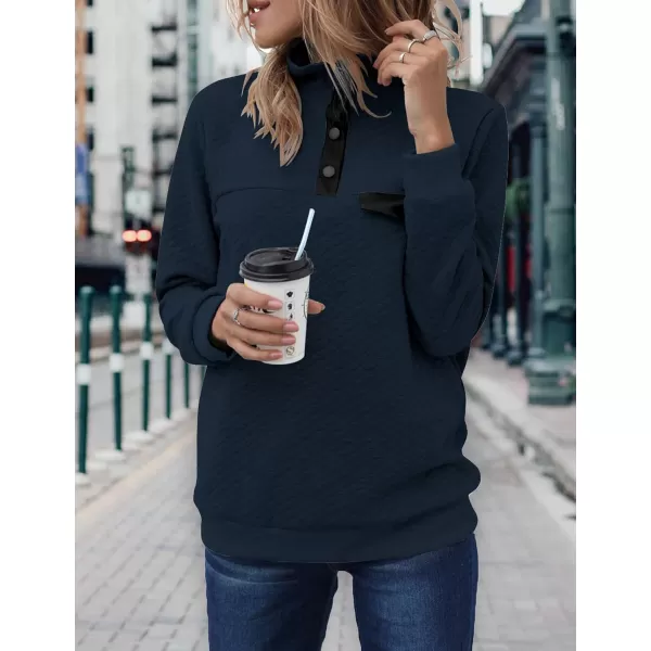 BTFBM Women Fashion Quilted Pattern Lightweight Zipper Long Sleeve Plain Casual Ladies Sweatshirts Pullovers Shirts TopsPure Navy