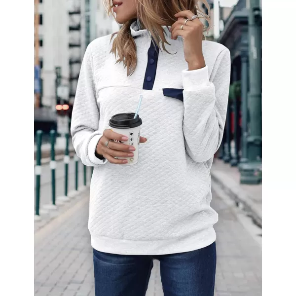 BTFBM Women Fashion Quilted Pattern Lightweight Zipper Long Sleeve Plain Casual Ladies Sweatshirts Pullovers Shirts TopsPure White