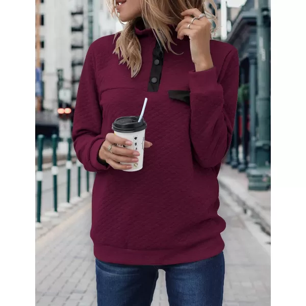 BTFBM Women Fashion Quilted Pattern Lightweight Zipper Long Sleeve Plain Casual Ladies Sweatshirts Pullovers Shirts TopsPure Wine Red