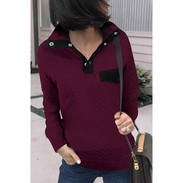BTFBM Women Fashion Quilted Pattern Lightweight Zipper Long Sleeve Plain Casual Ladies Sweatshirts Pullovers Shirts TopsPure Wine Red