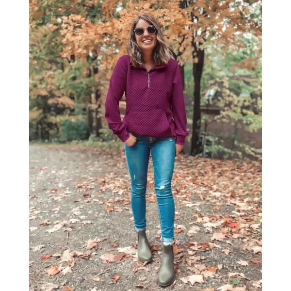 BTFBM Women Fashion Quilted Pattern Lightweight Zipper Long Sleeve Plain Casual Ladies Sweatshirts Pullovers Shirts TopsPurple Red
