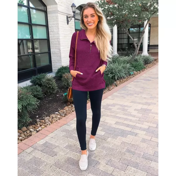 BTFBM Women Fashion Quilted Pattern Lightweight Zipper Long Sleeve Plain Casual Ladies Sweatshirts Pullovers Shirts TopsPurple Red