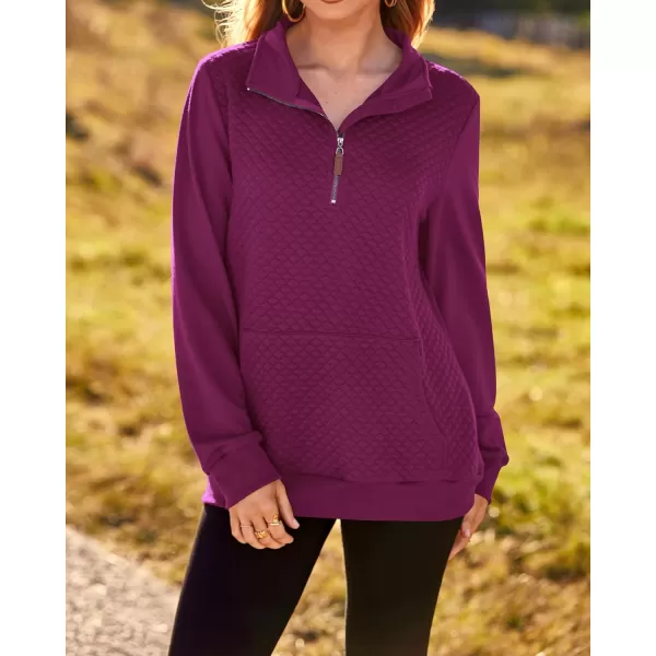 BTFBM Women Fashion Quilted Pattern Lightweight Zipper Long Sleeve Plain Casual Ladies Sweatshirts Pullovers Shirts TopsPurple Red