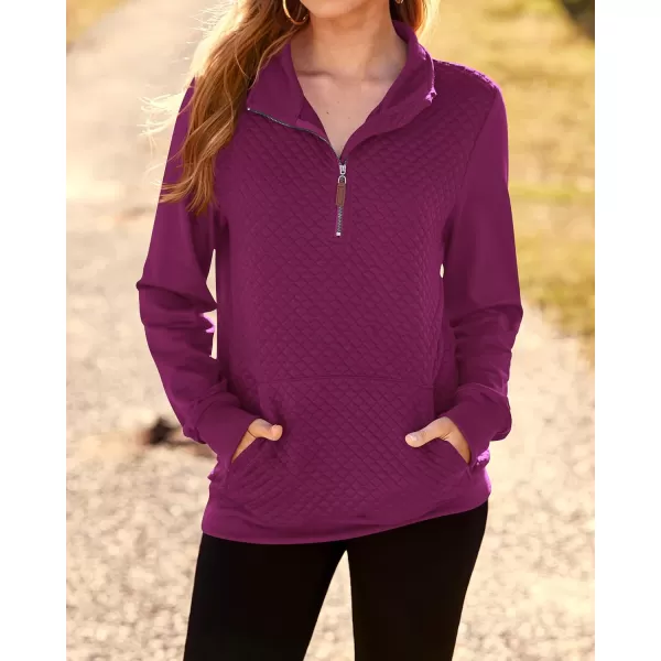 BTFBM Women Fashion Quilted Pattern Lightweight Zipper Long Sleeve Plain Casual Ladies Sweatshirts Pullovers Shirts TopsPurple Red