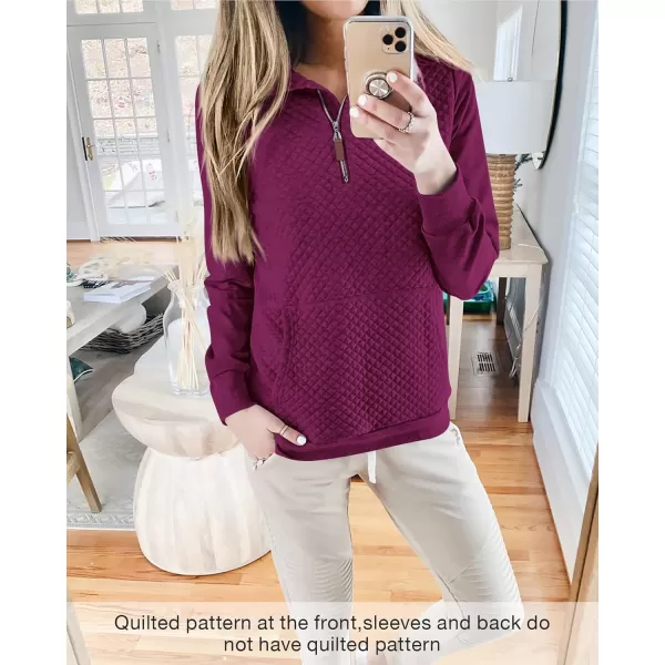BTFBM Women Fashion Quilted Pattern Lightweight Zipper Long Sleeve Plain Casual Ladies Sweatshirts Pullovers Shirts TopsPurple Red